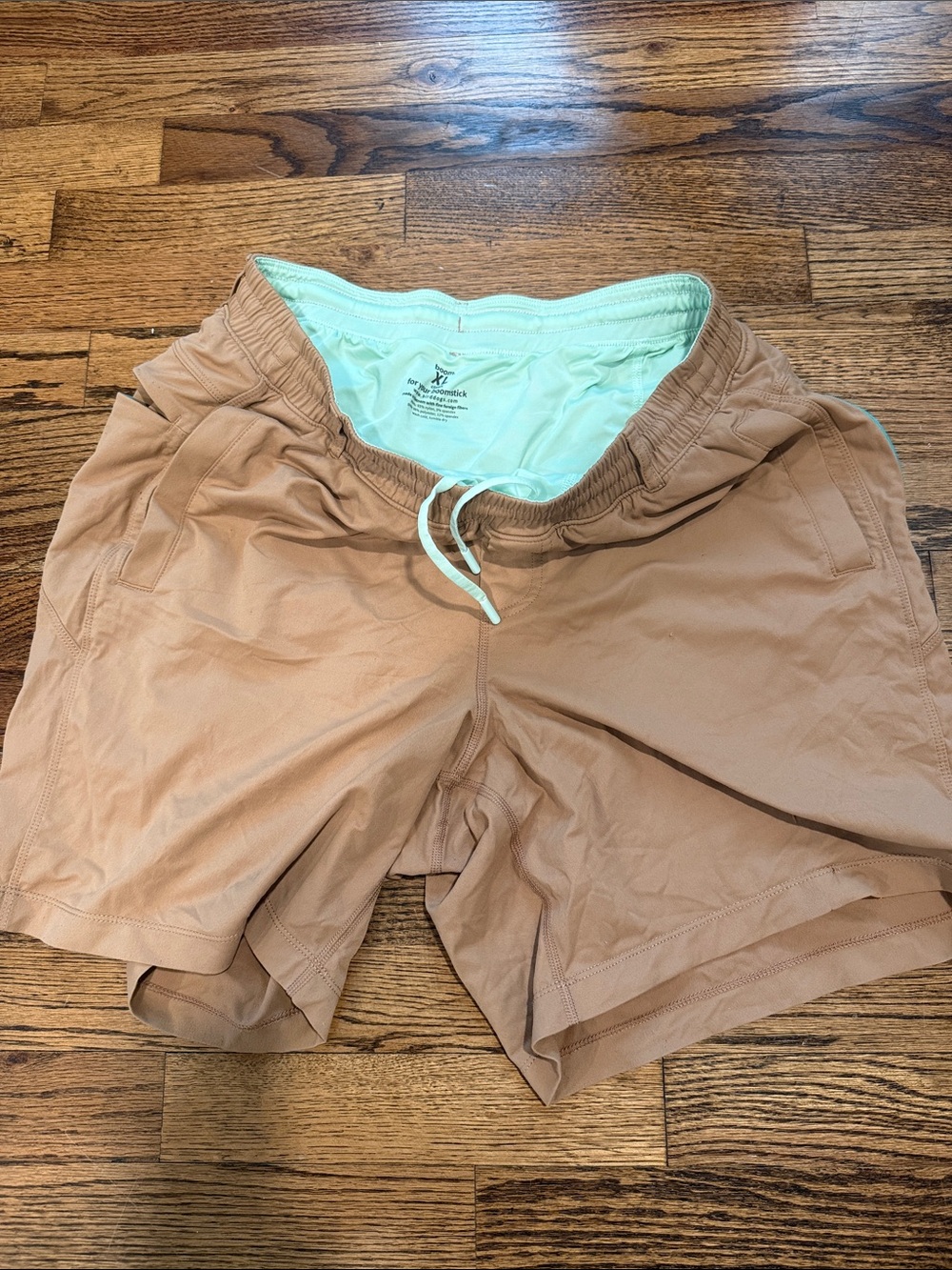 Birddog Men's Tan Elastic Waist Pull-On Shorts with Mint Lining